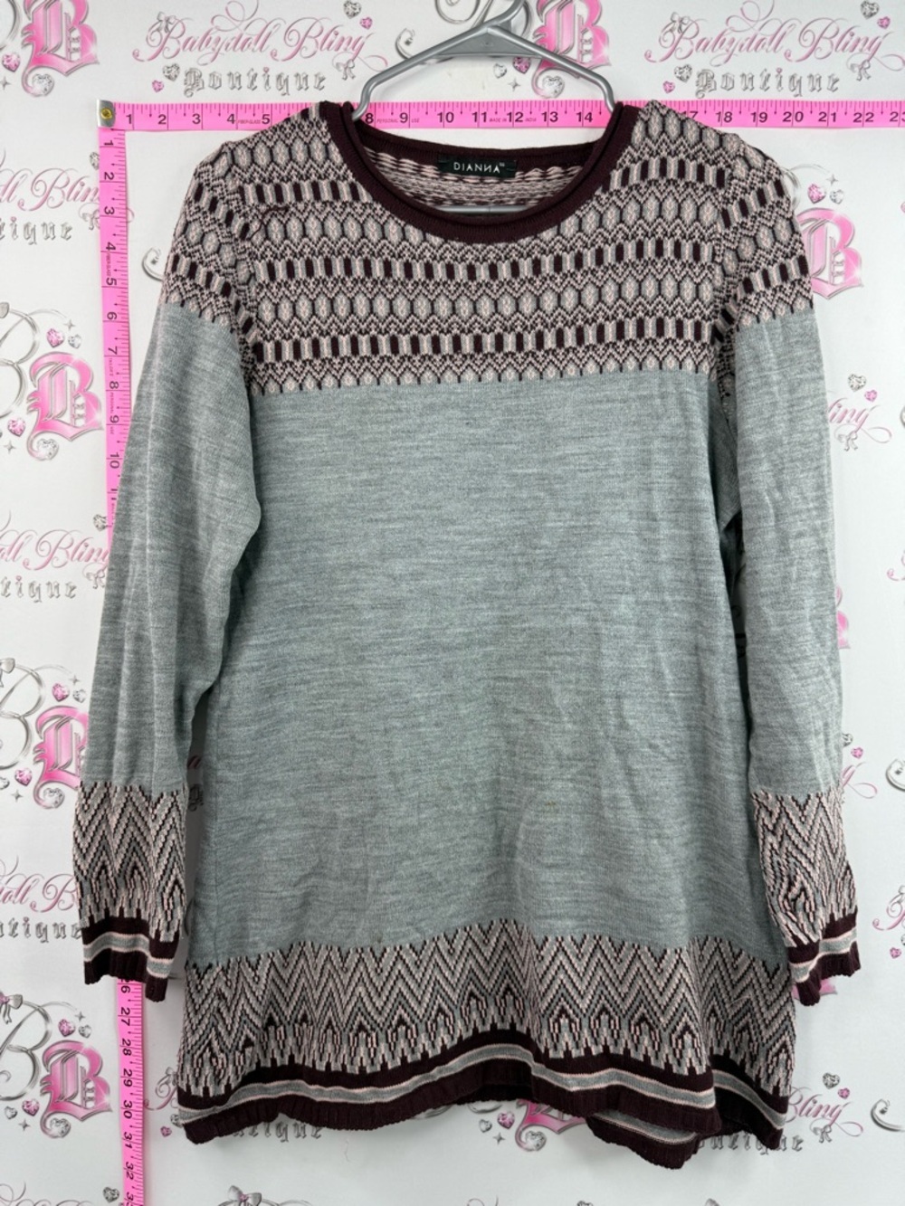 Dianna sweater chevron print knit Gray and Burgundy Patterned Sweater